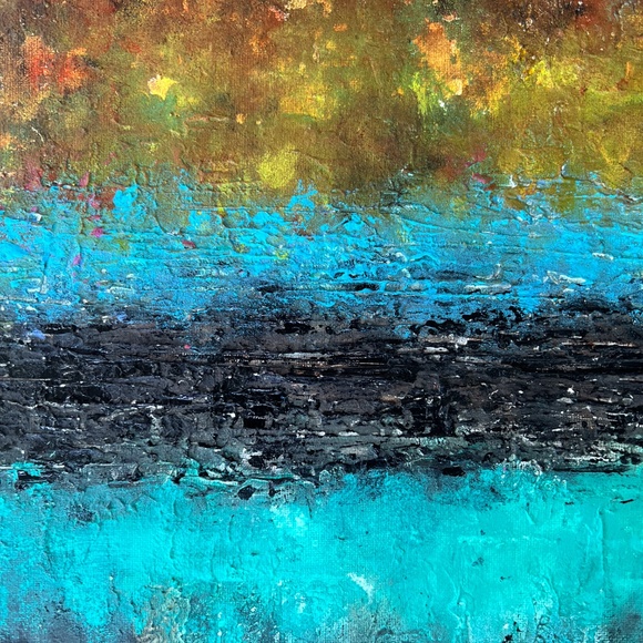 Horizon Awakens - Textured Abstract Acrylic Painting | 12x12 Canvas Bold Colors - Picture 10 of 16